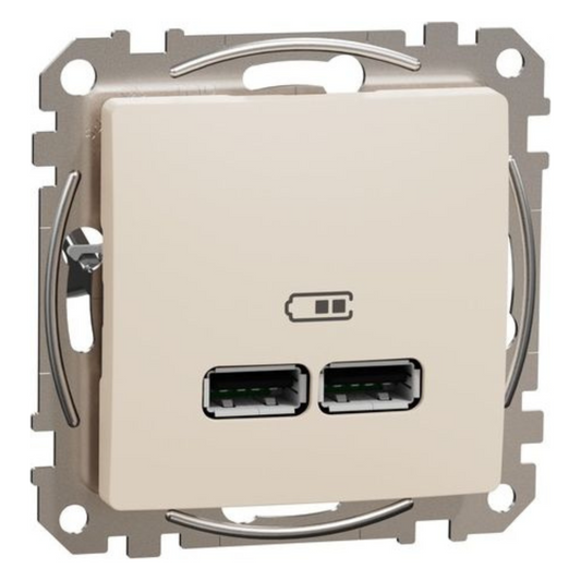 USB lādētājs 2xUSB (A+A) 2,1A 12W, bēšs, Sedna Design
