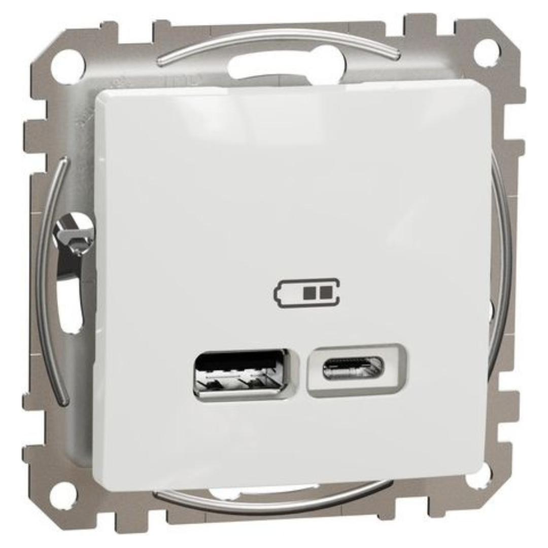 USB lādētājs 2xUSB (A+C) 2,4A 12W, balts, Sedna Design