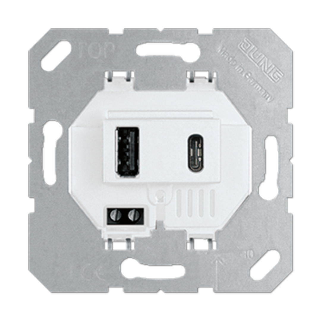 USB lādētāja mehānisms z/a, 1x type A+1x type C, 1x3000mA, balts, USB15CAWW
