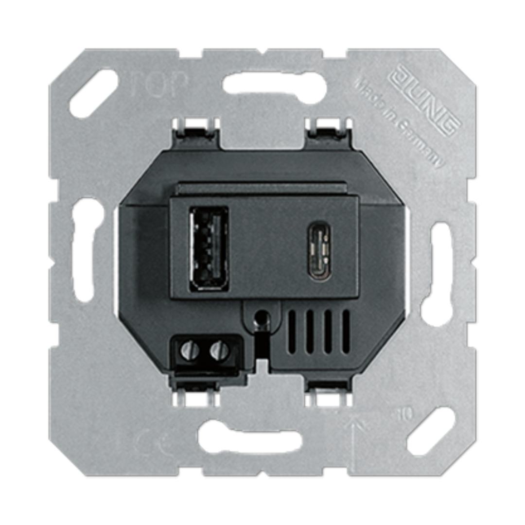USB lādētāja mehānisms z/a, 1x type A+1x type C, 1x3000mA, melns, USB15CASW