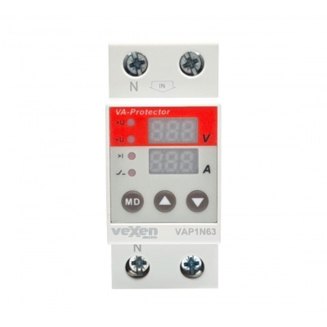 Digitālais vienfažu pārsprieguma un pārslodzes aizsardzības relejs, LN, 1CO, 63A, AC 230V, Vexen