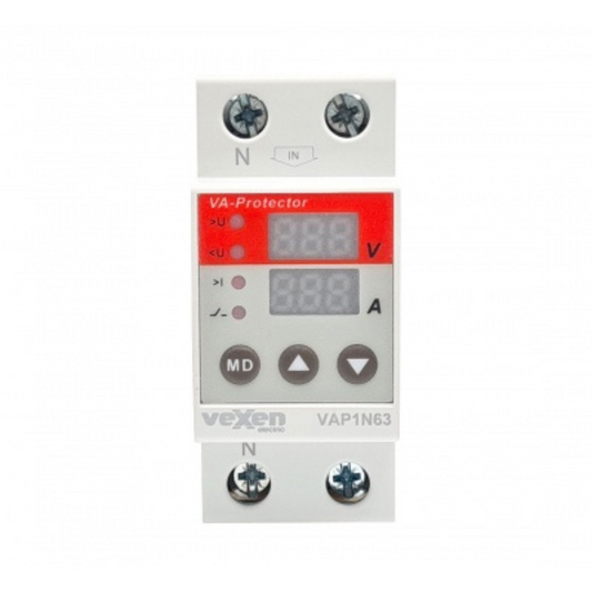 Digitālais vienfažu pārsprieguma un pārslodzes aizsardzības relejs, LN, 1CO, 63A, AC 230V, Vexen