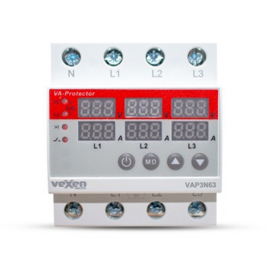 Digitālais pārsprieguma un pārslodzes aizsardzības relejs, 3NO, 63A, AC 230V, Vexen