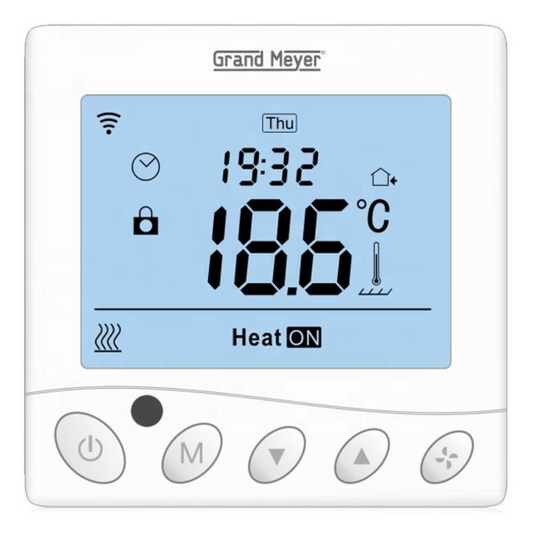 Termoregulators ar grīdas/telpas sensoru, WiFi, 5-60gr.C, 16A, 230V, balts, W350, Grand Meyer