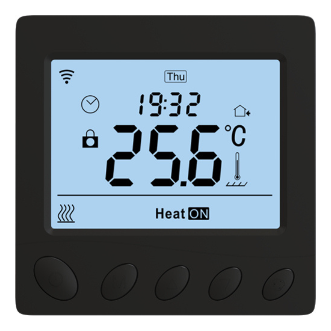 Termoregulators ar grīdas/telpas sensoru, WiFi, 5-60gr.C, 16A, 230V, melns, W390, Grand Meyer