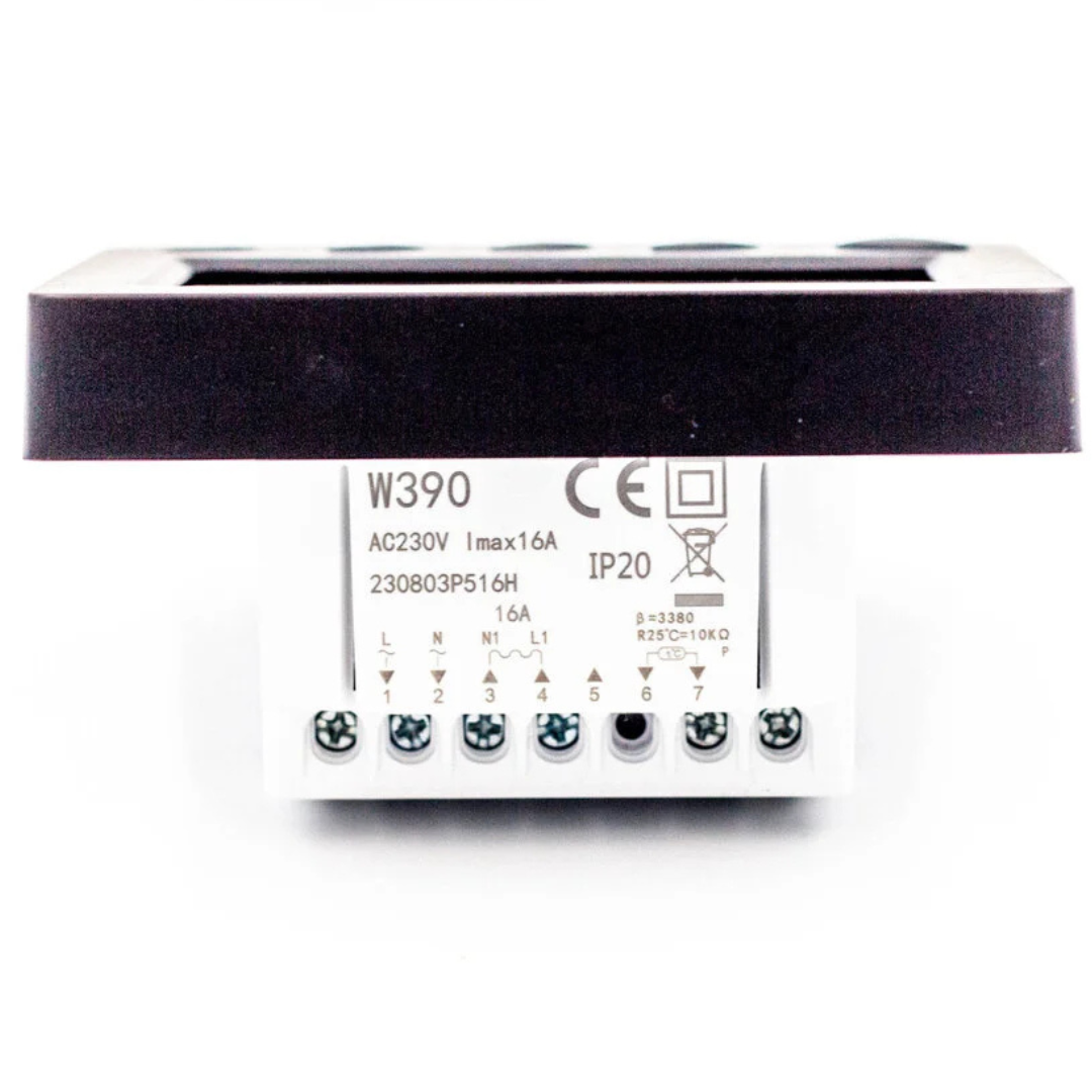 Termoregulators ar grīdas/telpas sensoru, WiFi, 5-60gr.C, 16A, 230V, melns, W390, Grand Meyer