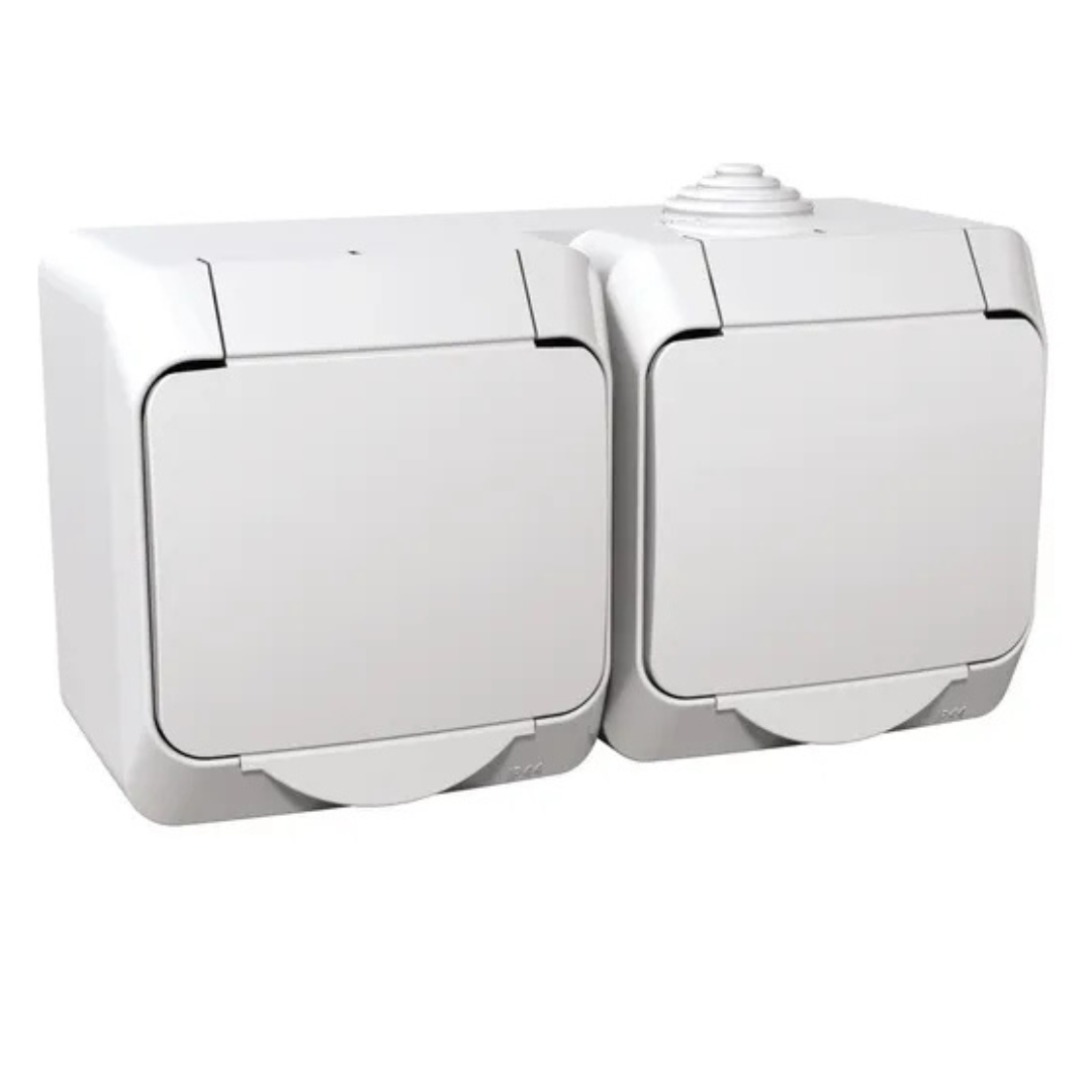 Kontaktligzda 2-vietīga a/z IP44, balta, virsapmetuma, Cedar Plus, Schneider Electric