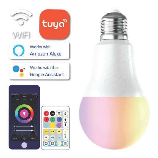 LED Spuldze RGB ar pulti, TUYA, WIFI, A60, E27, 9w, 810lm