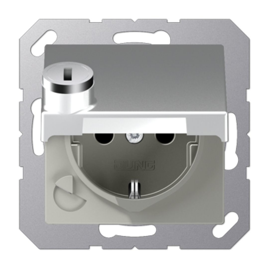 Rozete ar vāciņu IP44, slēdzama ar atslēgu, alumīnija krāsa, A500