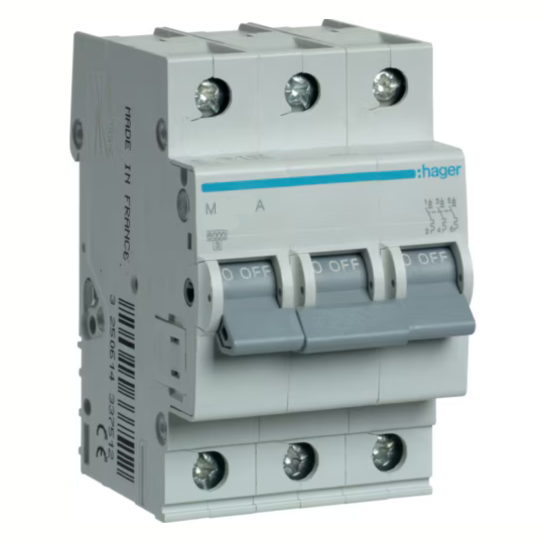 Automātslēdzis MB 3P 10A B, 6kA, HAGER
