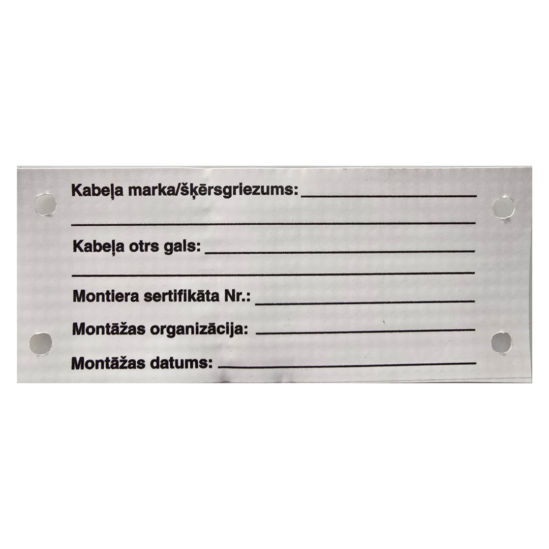 Kabeļu marķēšanas birka, 50x120mm, plastikāta