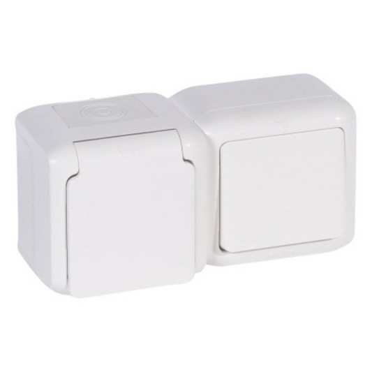 Bloks 2V slēdzis+rozete v/a, IP44, balts, Forix, Legrand