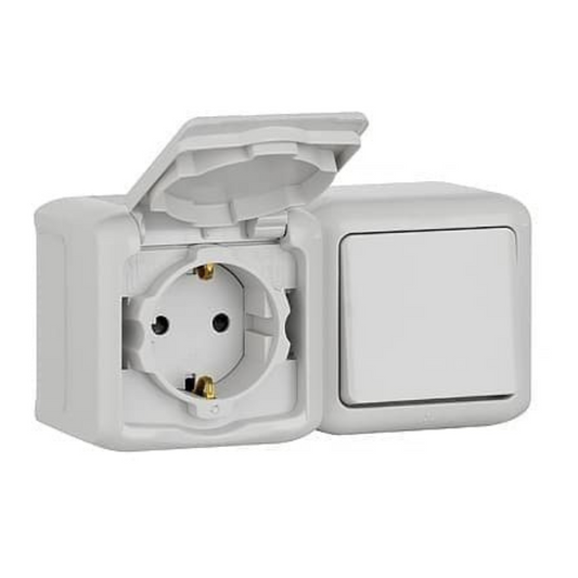 Bloks 2V slēdzis+rozete v/a, IP44, gaiši pelēks, Forix, Legrand