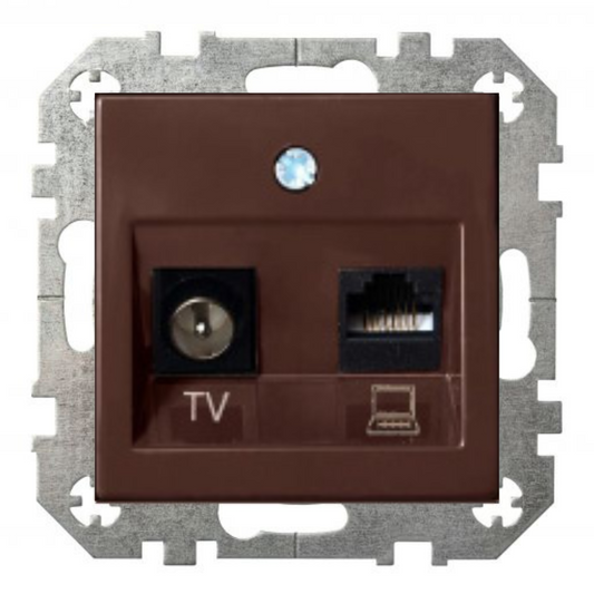 RJ45 datu kontaktligzda CAT6E UTP + TV kontaktligzda, brūns, Liregus EPSILON