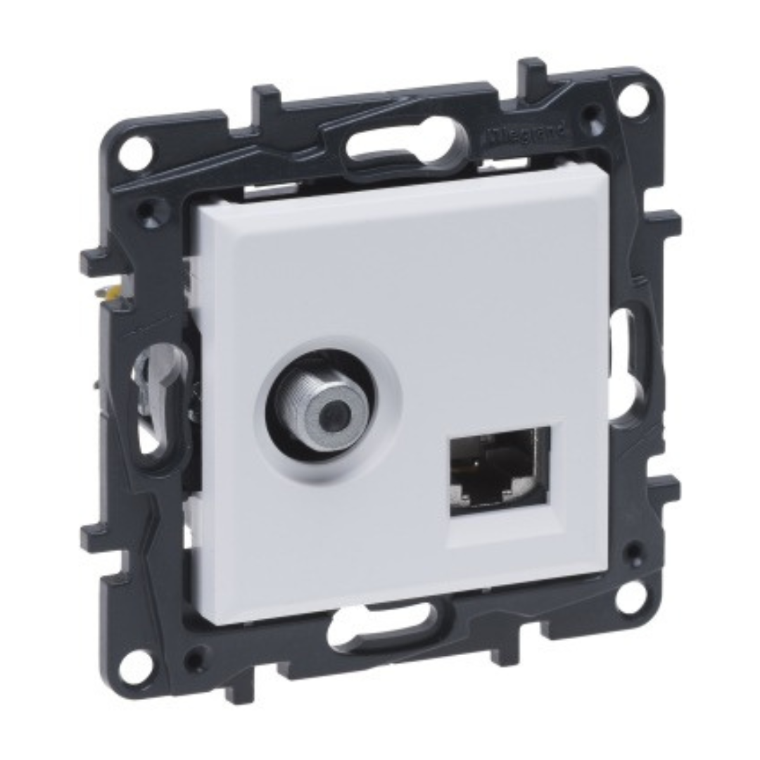 Ligzda TV + data ligzda RJ45 CAT6, balta, Niloe STEP