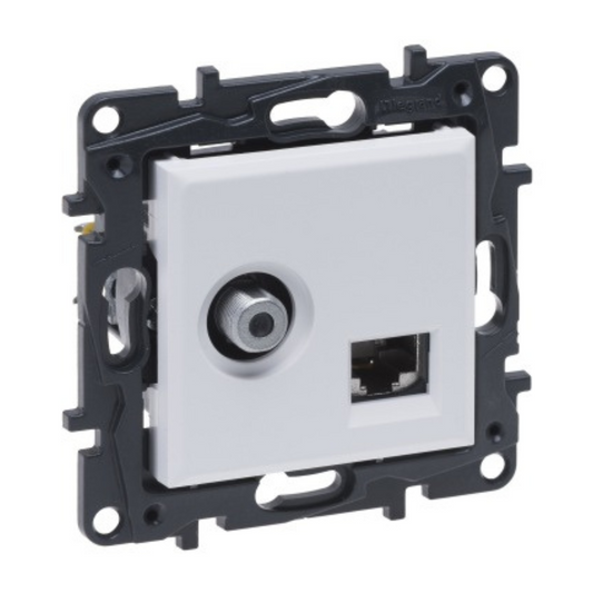 Ligzda TV + data ligzda RJ45 CAT6, balta, Niloe STEP