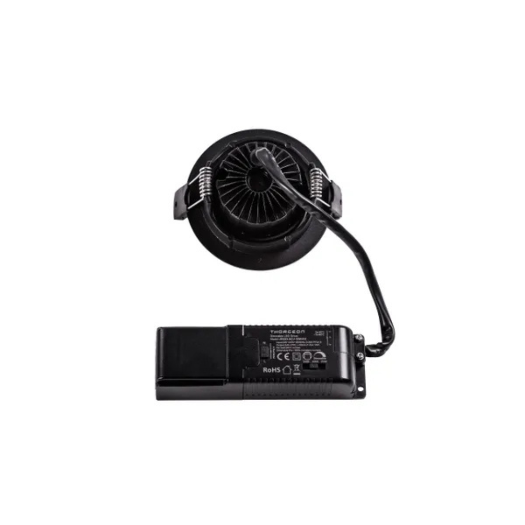 Gaismeklis LED, iebūvējams, melns, 8W, dimmējams - 1800-3000K, 520Lm, IP44, 38°, CRI>90, 83mm cauruma diametrs, ar iekšējo draiveri, THORGEON