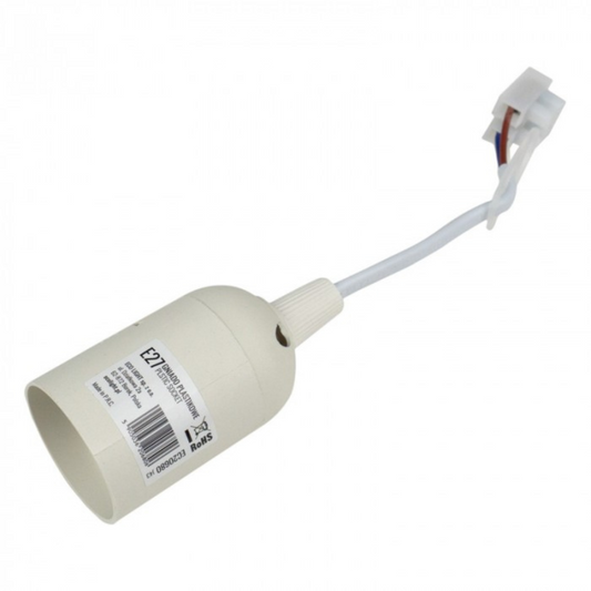Plastmasas patrona E27 ar vadu un klemmi, balta, ECOLIGHT