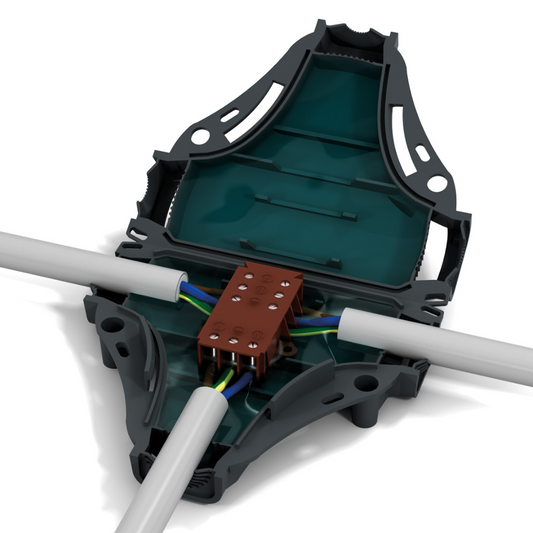 T veida savienojuma uzmava ar gēlu IP68, ar trīs polu spaiļu bloku 1.5-4mm2, 0.6/1kV kabeļiem ar diametru 10-13mm, EVO, Etelec