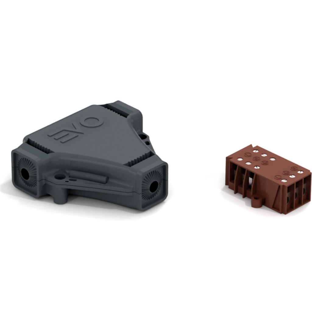 T veida savienojuma uzmava ar gēlu IP68, ar trīs polu spaiļu bloku 1-2.5mm2, 300/500V kabeļiem ar diametru 6-8mm, EVO, Etelec