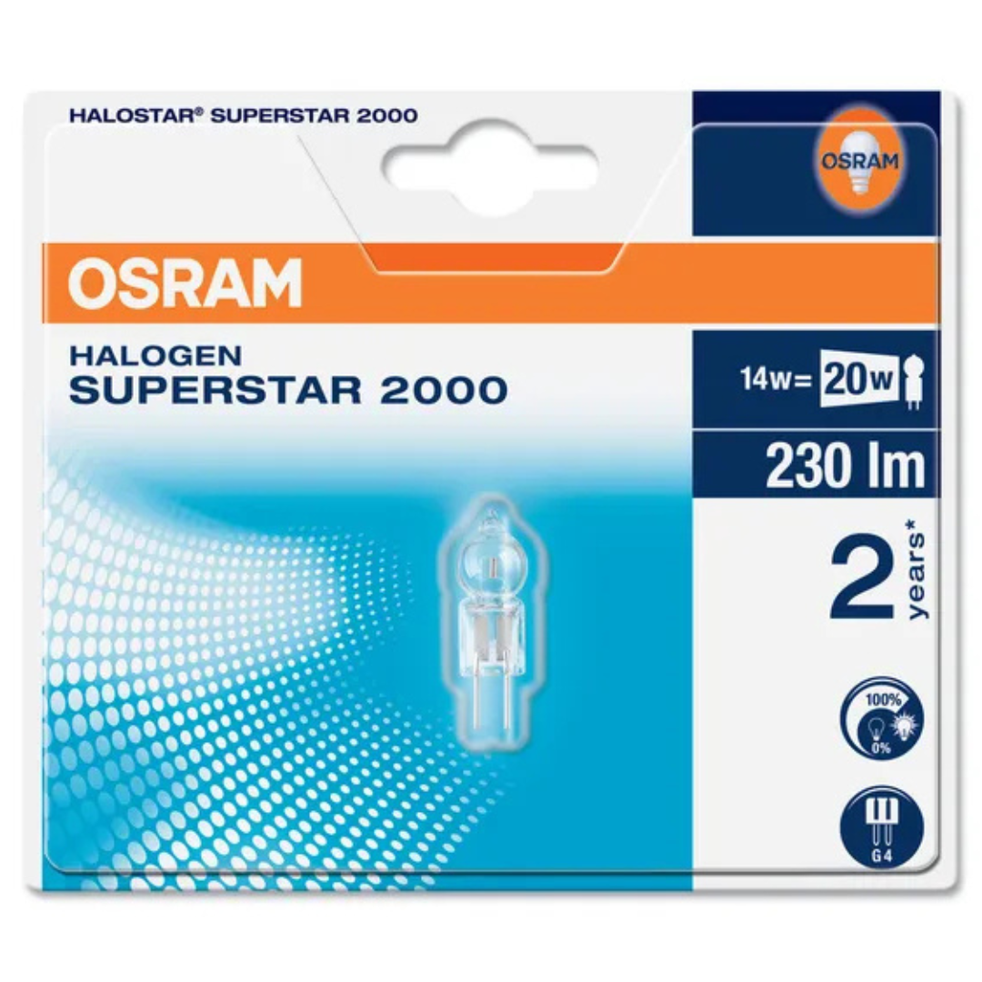 Halogēna spuldze G4, 14W, 12V, 230lm, HALOSTAR SUPERSTAR® 2000, Osram