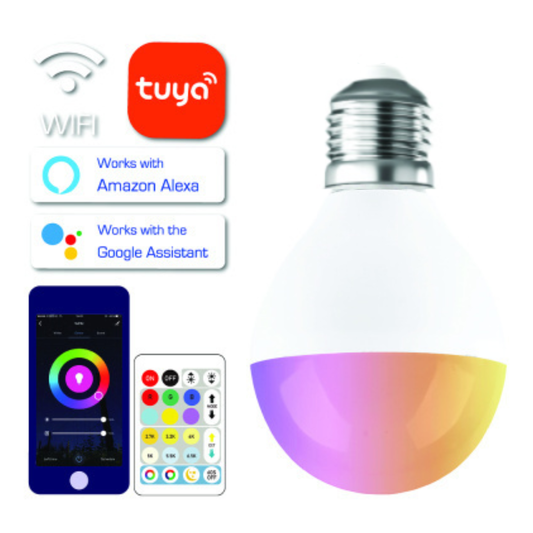 LED Spuldze RGB ar pulti, TUYA, WIFI, G45, E27, 5w, 480lm