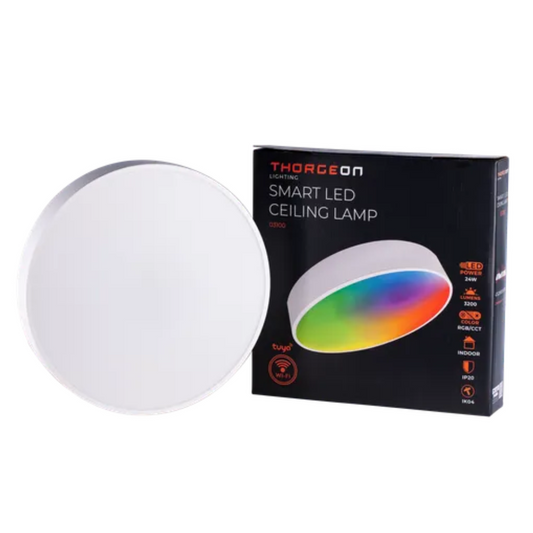 LED griestu lampa, balta, 24W, 3200Lm, 2700-6500K + RGB, IP20, RA80, ar vadības iespēju no telefona - Tuya, THORGEON