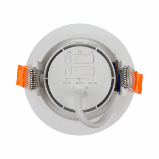 Gaismeklis LED, iebūvējams, Downlight, balts, ar maināmu jaudu - 3W/5W/7W un spektru - 3000K/4000K/6500K (CCT), ECOLIGHT