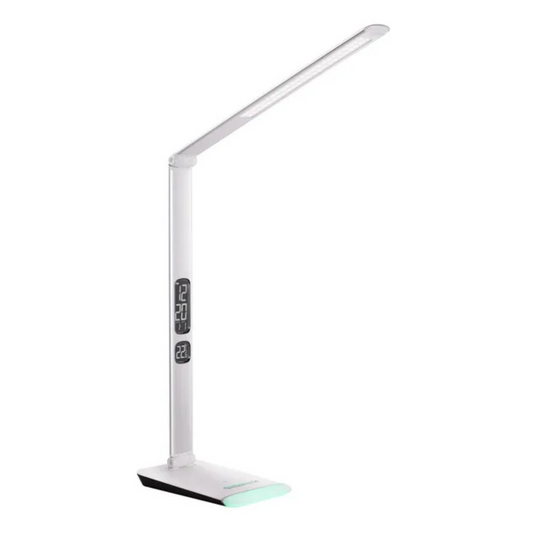 Galda lampa LED, 12W, 2800K-6000K, var regulēt spožumu (Dimmable), ar pulksteni un telpas termometru, THORGEON