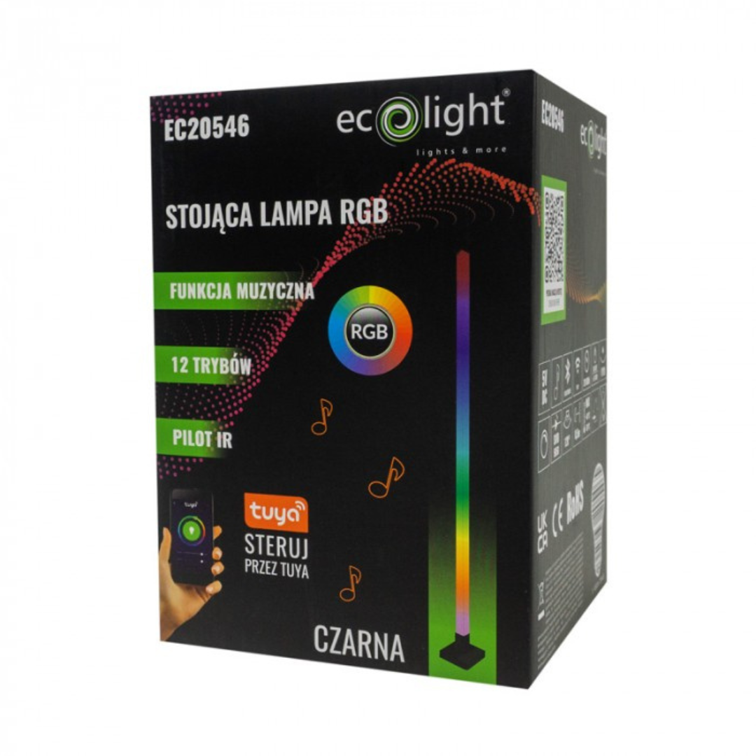 Grīdas lampa RGB, 10W, reaģē uz mūzikas ritmu, melna, WiFi, ar vadības iespēju no telefona - Tuya, ECOLIGHT