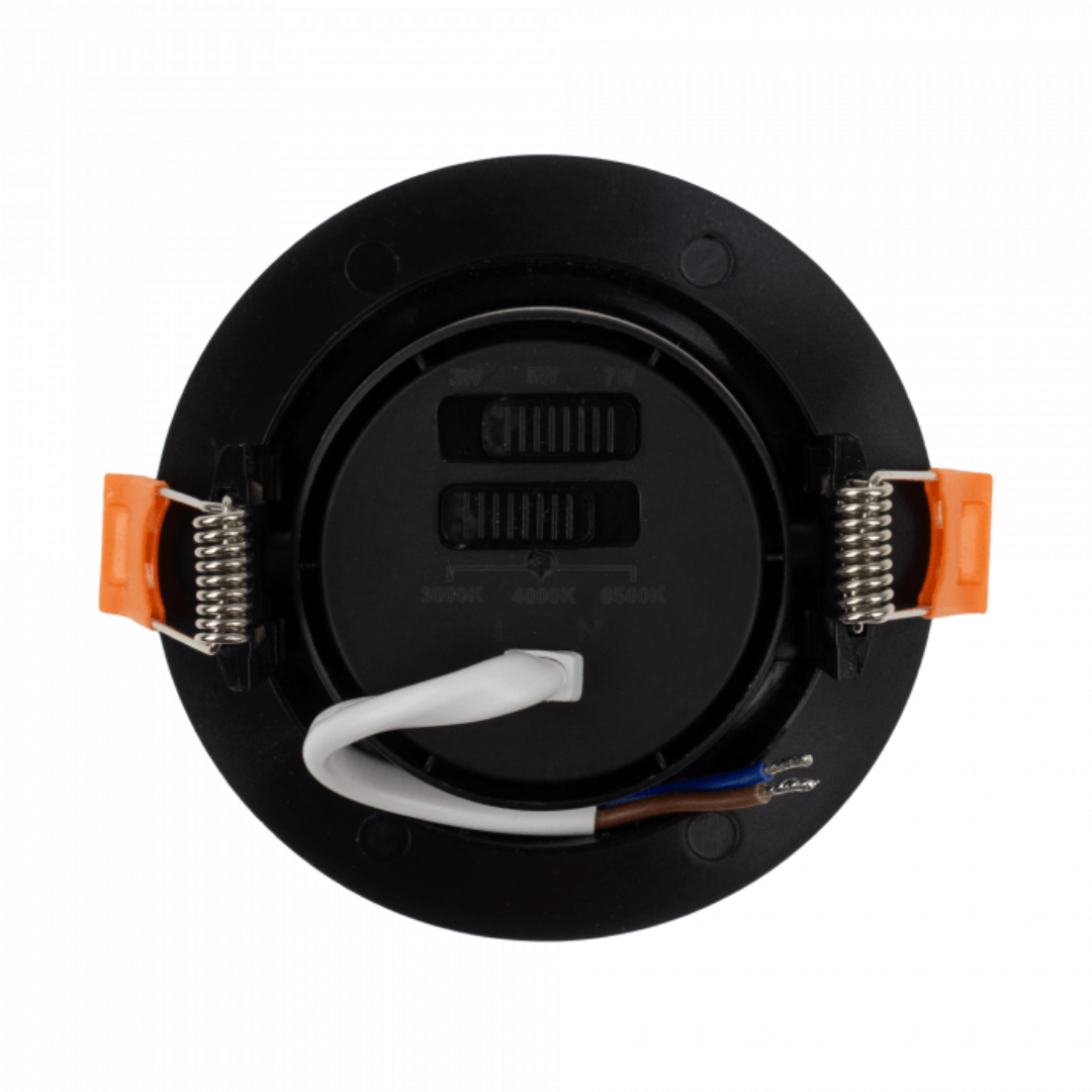 Gaismeklis LED, iebūvējams, Downlight, melns, ar maināmu jaudu - 3W/5W/7W un spektru - 3000K/4000K/6500K (CCT), ECOLIGHT