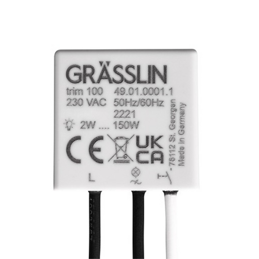 Dimmeris / Universāls reostata slēdzis R, C, LED, LED regulēšana no 2 līdz 150W, trim 100, vadība notiek ar tasterslēdzi, der visiem slēdžu ražotājiem, GRASSLIN