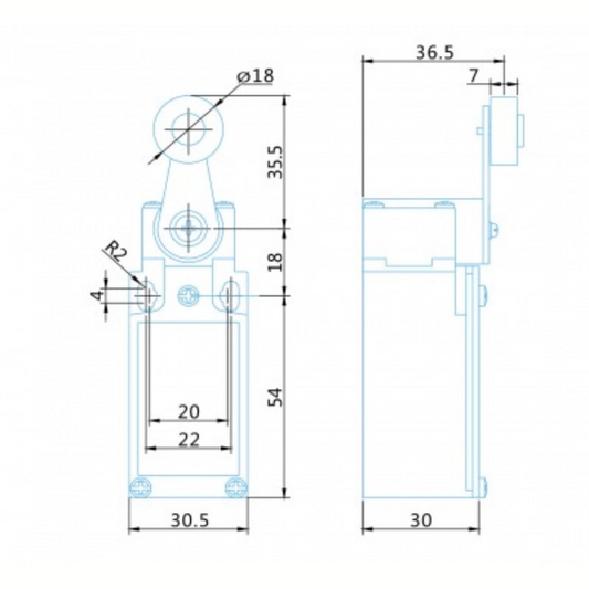 Gala slēdzis 1NO/1NC plastmasas korpusā, IP65, ar metālisko rullīti - sviru, LSP104A, VEXEN