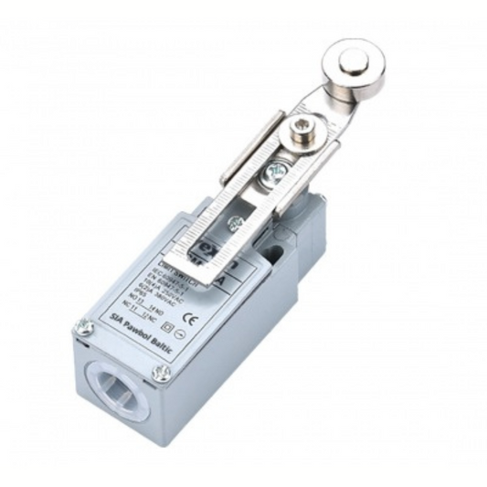 Gala slēdzis 1NO/1NC metāliskajā korpusā, IP65, ar garu regulējamo metāla rullīti, LSM108A, VEXEN