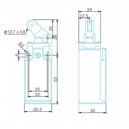 Gala slēdzis 1NO/1NC plastmasas korpusā, IP65, ar virzuli un metāla rullīti, LSP103A, VEXEN