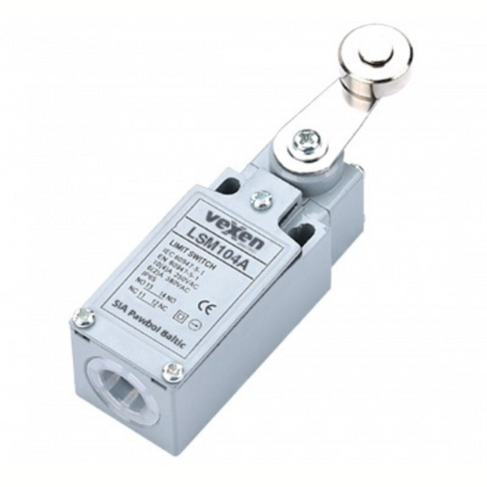 Gala slēdzis 1NO/1NC metāliskajā korpusā, IP65, ar metālisko rullīti - sviru, LSM104A, VEXEN