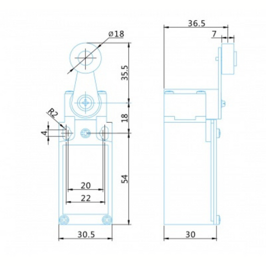 Gala slēdzis 1NO/1NC metāliskajā korpusā, IP65, ar metālisko rullīti - sviru, LSM104A, VEXEN