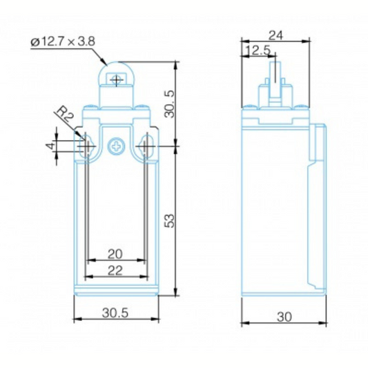Gala slēdzis 1NO/1NC plastmasas korpusā, IP65, ar metāla rullīti, LSP102A, VEXEN