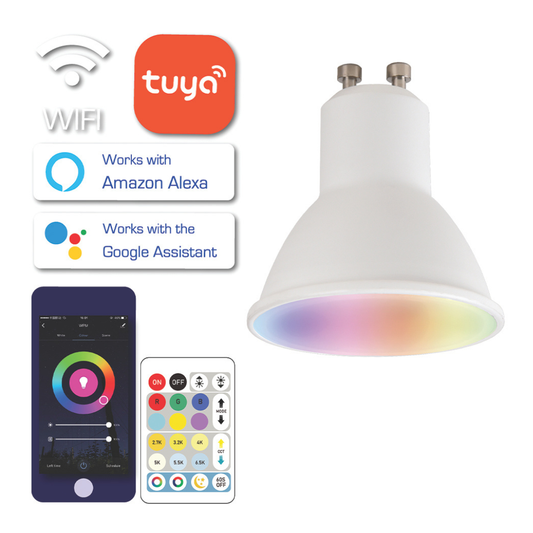 LED Spuldze RGB ar pulti, TUYA, WIFI, GU10, 6w, 480lm