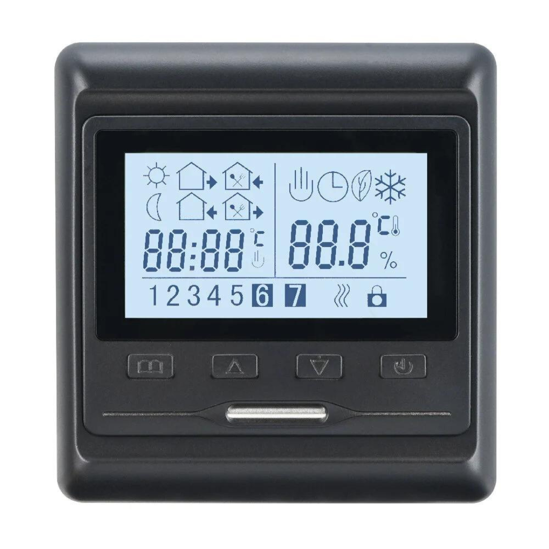 Termoregulators ar grīdas/telpas sensoru, 5-35gr.C, 230V, melns, programmējams, HW800, Grand Meyer