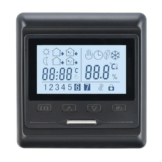 Termoregulators ar grīdas/telpas sensoru, 5-35gr.C, 230V, melns, programmējams, HW800, Grand Meyer