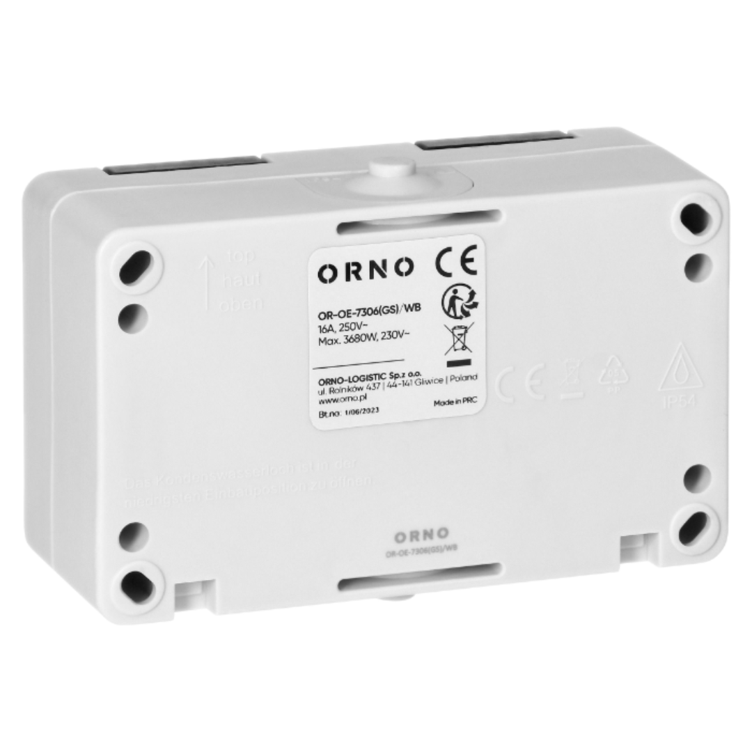 Kontaktligzda 2-vietīga a/z IP54, virsapmetuma, ORNO