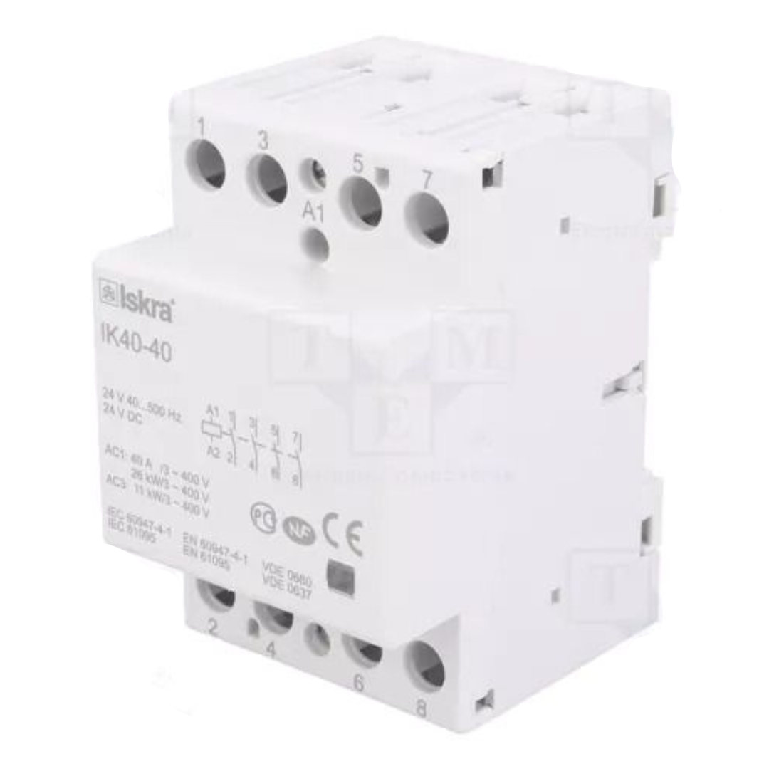 Modulārais kontaktors 4-polu, 4NO, 40A, AC24V, DC24V, IK40-40, ISKRA