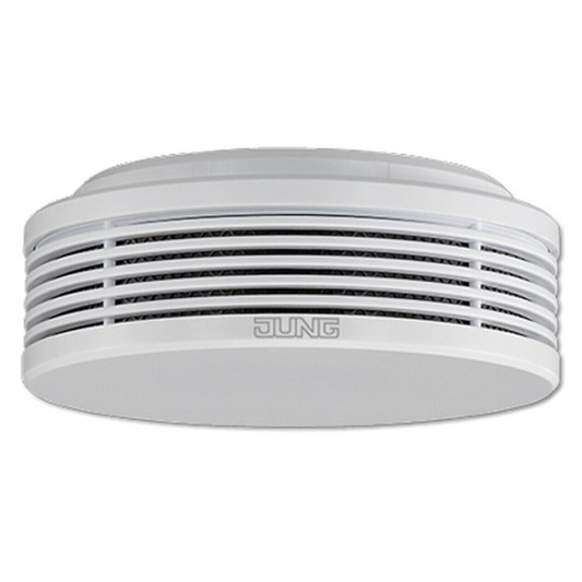 Dūmu detektors JUNG ar iebūvētu akumulatoru, balts, darbojas 12 gadus, uztveršanas laukums 78 m², fotoelektrisks,  RWM200
