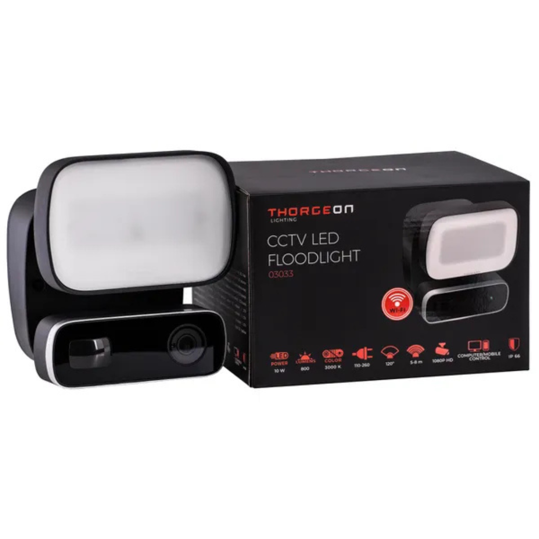 Prožektors LED ar kustības sensoru un videokameru, ССTV, 10W, 3000K, 800Lm, IP66, THORGEON