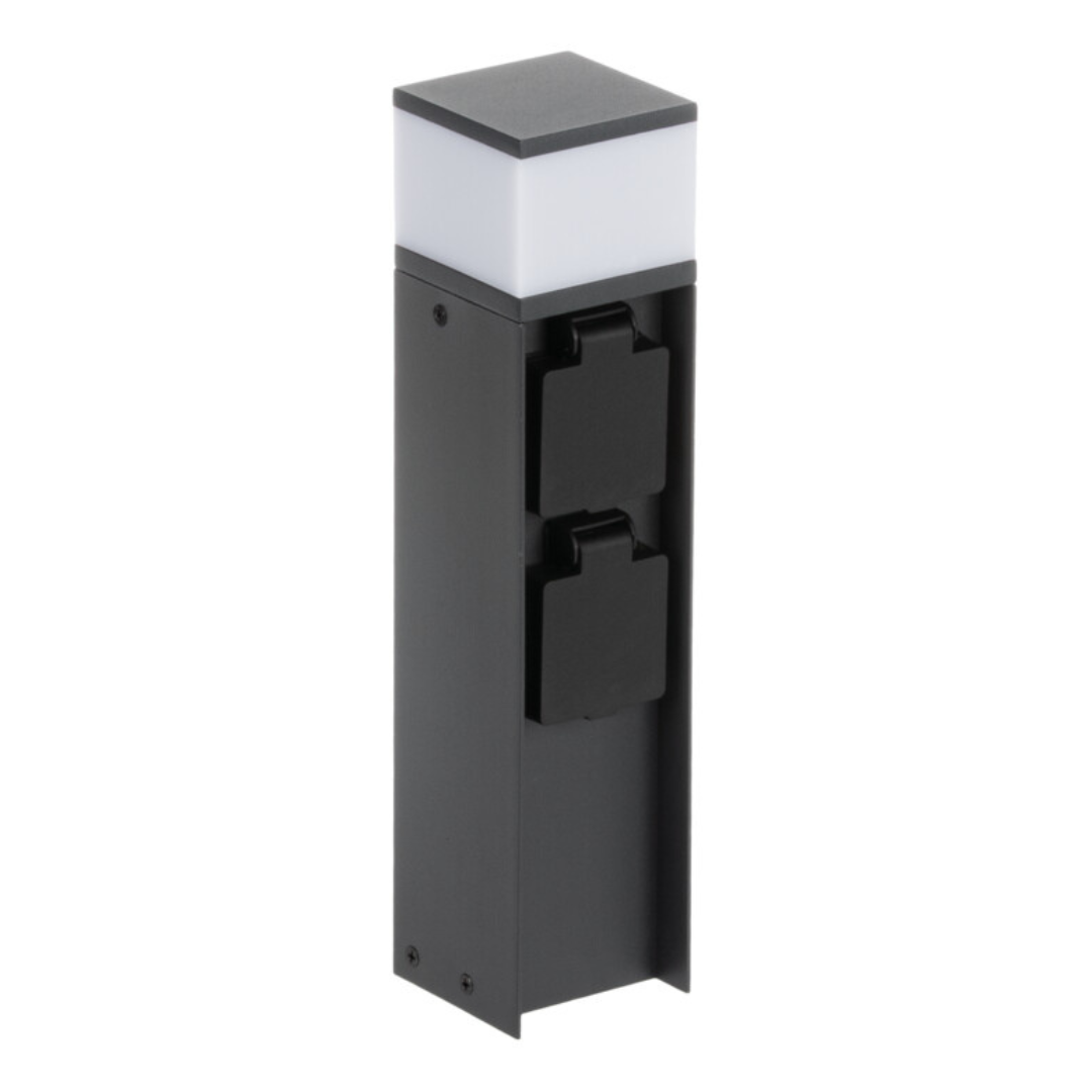 Āra dārza gaismeklis - stabiņš ar 2 rozetēm, spuldzes cokols G9, LED līdz 11W, 220-240V, IP44, melns, DASTEN 30 S SO B, Kanlux