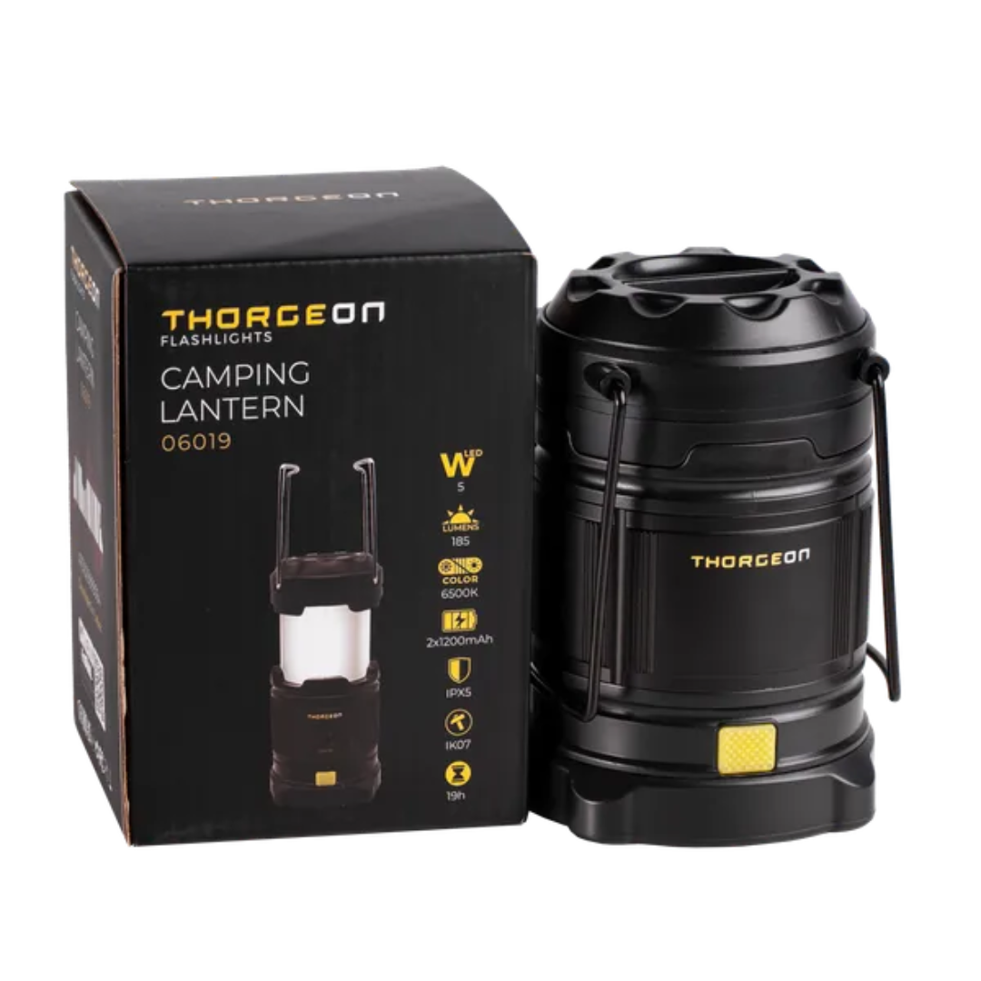 Kempinga laterna, 5W, 200lm, uzlādējama - 1200mAh, darbība līdz 9 stundām, IPX5, THORGEON