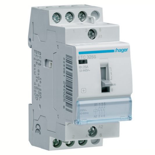 Kontaktors ar rokas vadību, ETC325, 25A, 3NO, 230V, HAGER