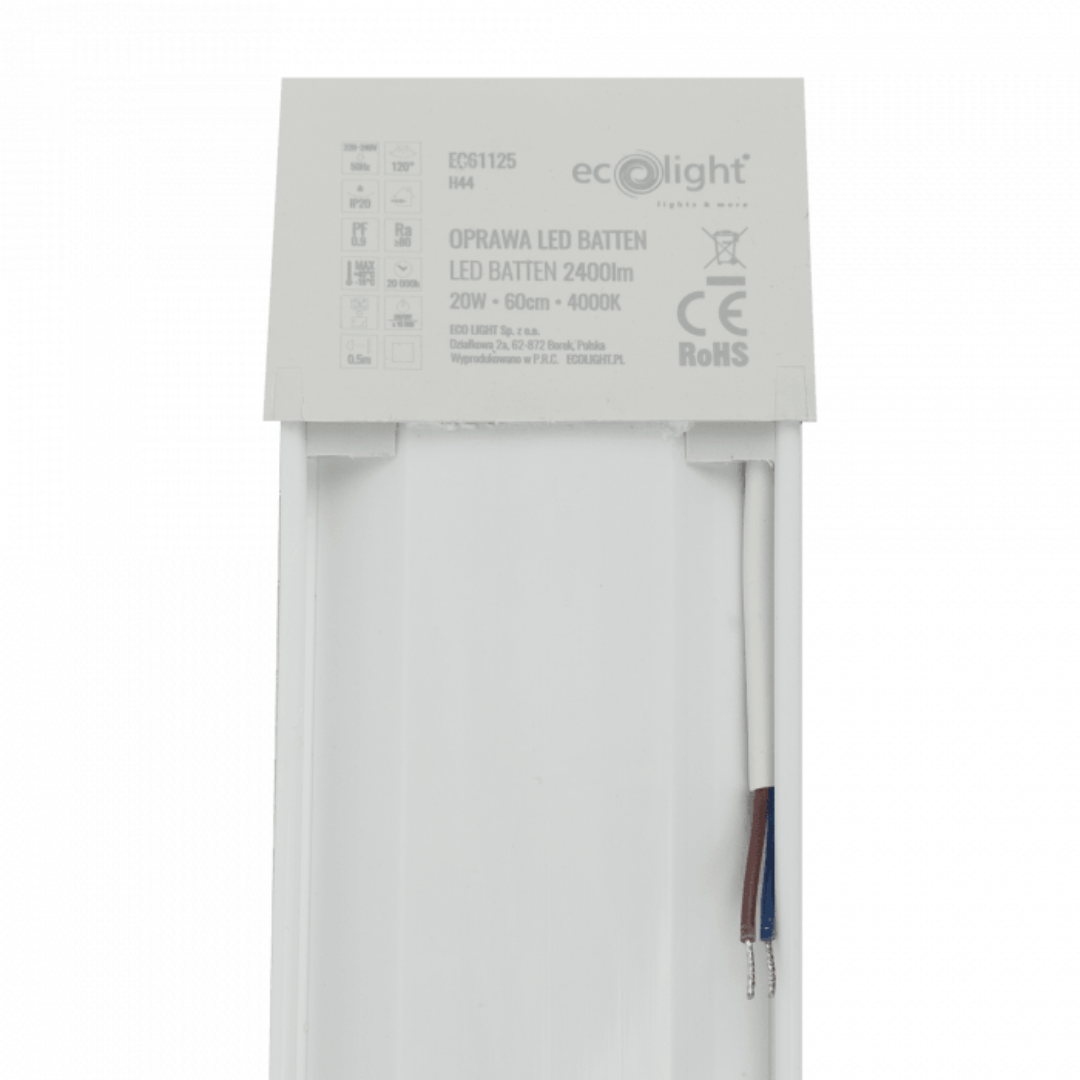 LED lineārais gaismeklis 60cm, 20W, 4000K, 2400lm, IP20, ECOLIGHT