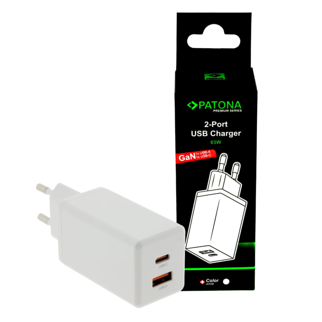 Premium USB lādētājs / 1x USB-C, 1x USB-A, PD 3.0, 65W, PATONA